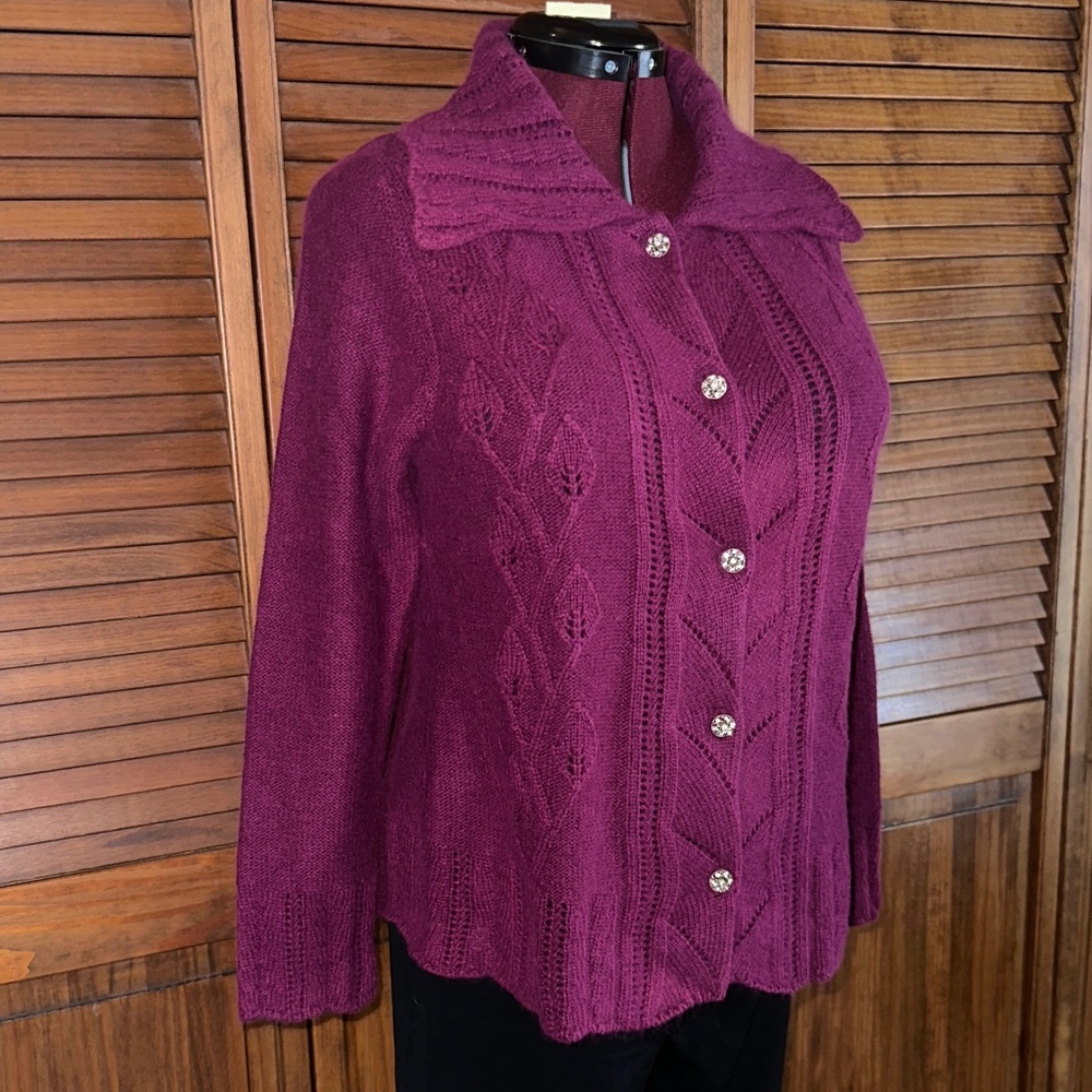 Christopher & Banks Women's Purple Collared Cardigan Sweater Size L - Picture 2 of 12